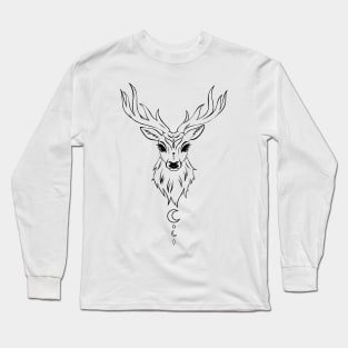 Stag Deer Spirit Animal Minimalist Aesthetic Design lineart Long Sleeve T-Shirt
